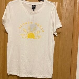 Bobeau White Tee with Yellow Sun Graphic Always Shine 100% Cotton-